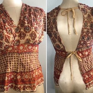 VTG 1970s India GOLD METALLIC Backless Top RARE M